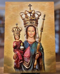Matka Boża Leśniowska- ikona dwustronna z modlitwą A5 (beżowa)